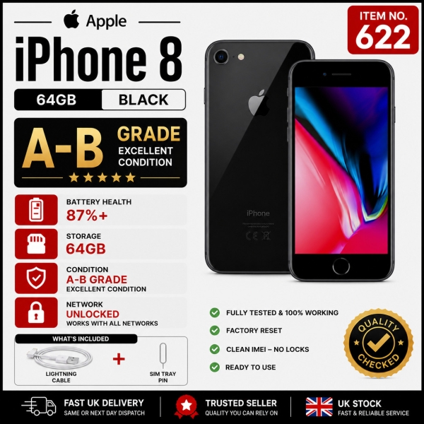 Apple iPhone 8 64GB entsperrt Smartphone schwarz Farben A/B-WARE GARANTIE UK.622.