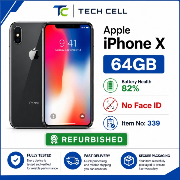 Apple iPhone X 64GB grau ENTSPERRT Smartphone Grade B, OHNE FACE ID, %82 Akku