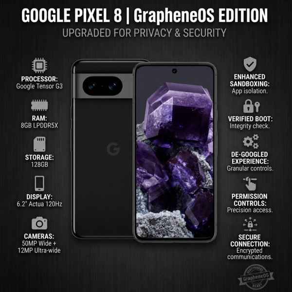 DeGoogled Google Pixel 8 128GB entsperrt Grapheneos Privacy Smartphone B-Zustand