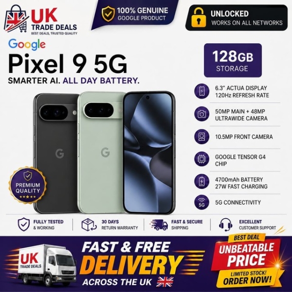 Google Pixel 9 5G 128GB entsperrt Smartphone Obsidian Wintergreen – makellos+++