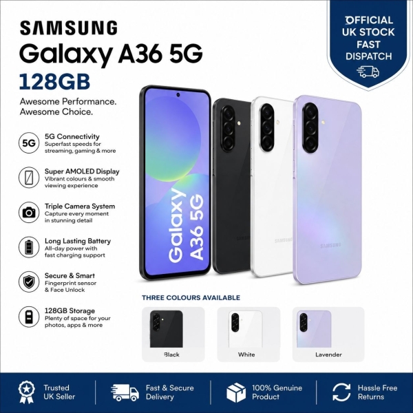 Brandneu Samsung Galaxy A36 5G 6,7″ 128GB 6GB RAM entsperrt Smartphone 2025