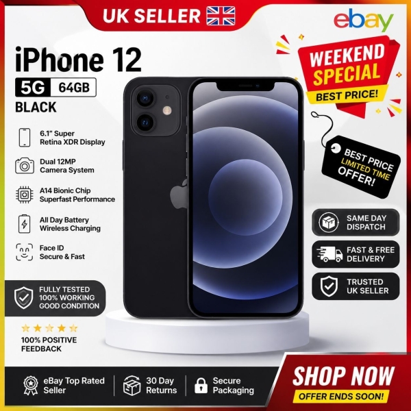 Apple iPhone 12 64GB schwarz entsperrt | 5G Smartphone | Top Zustand