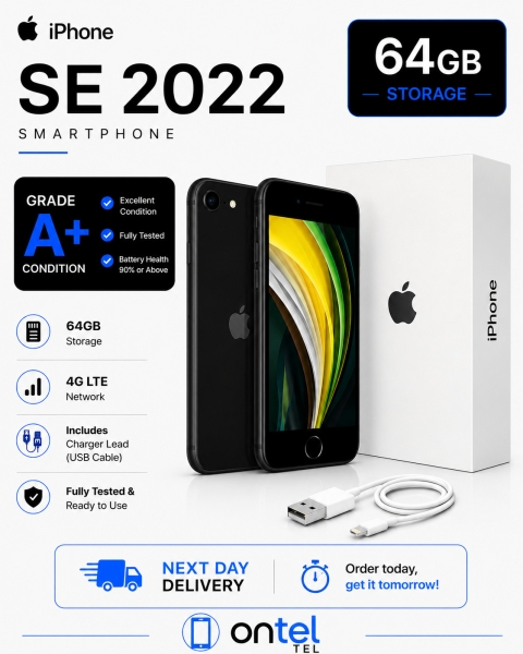Originalverpacktes iPhone SE 2022 3. Gen 5G 64GB Farbe Schwarz – Entsperrt Smartphone Grade A+