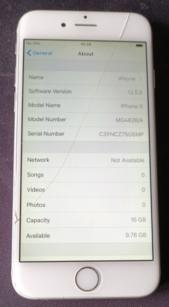 APPLE IPHONE 6 A1586 16GB SMARTPHONE RISS AUF BILDSCHIRM WEISS SILBER ENTSPERRT
