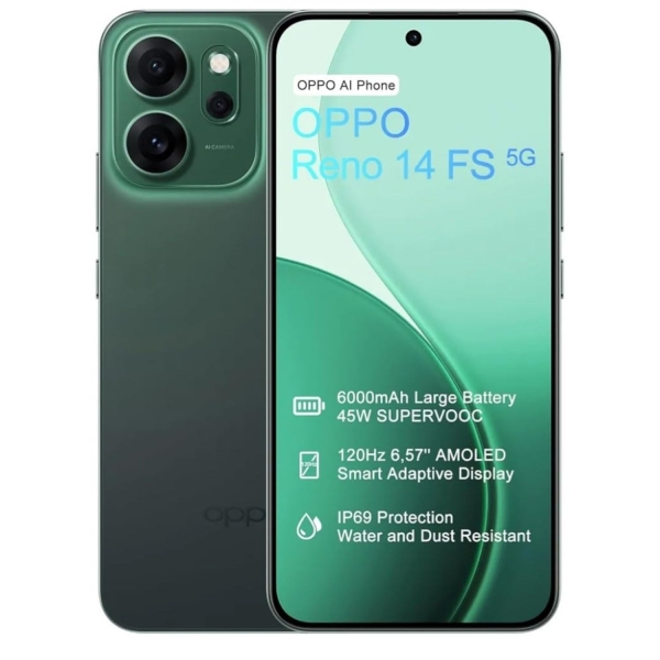 Oppo Reno14 FS 5G 512GB 12GB Dual SIM Luminous Green Android Smartphone