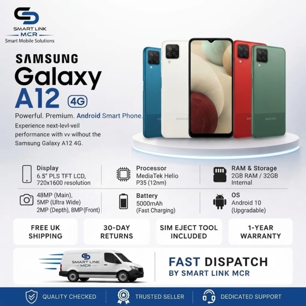 Samsung Galaxy A12 32/2GB 4G LTE 6,5″48MP entsperrt Android Smartphone schwarz