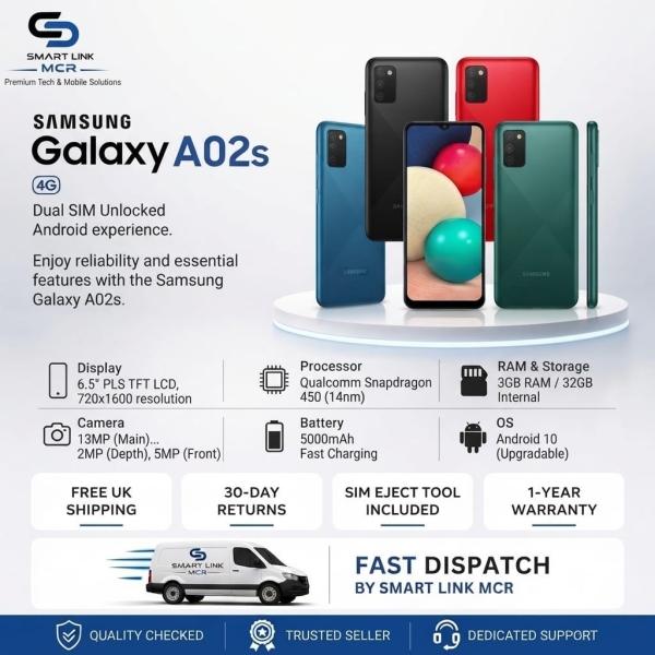 Samsung Galaxy A02s 32GB Android Smartphone entsperrt Dual SIM WEISS Gut