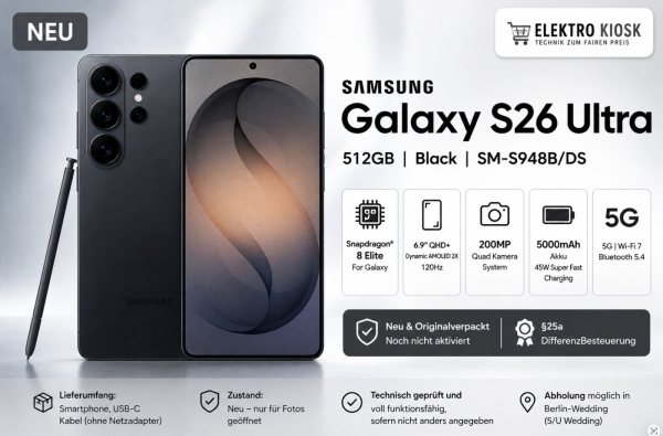 Samsung Galaxy S26 Ultra 512GB Black SM-S948B/DS Handy Smartphone Telefon -🔥NEU