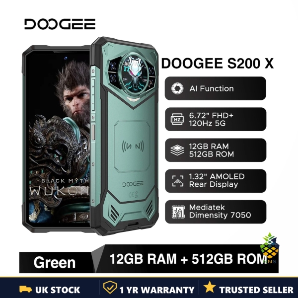 Doogee S200 x 5G robustes Telefon 12 GB 512 GB 6,72 Zoll 120 Hz 100 MP 10100 mAh grün UK