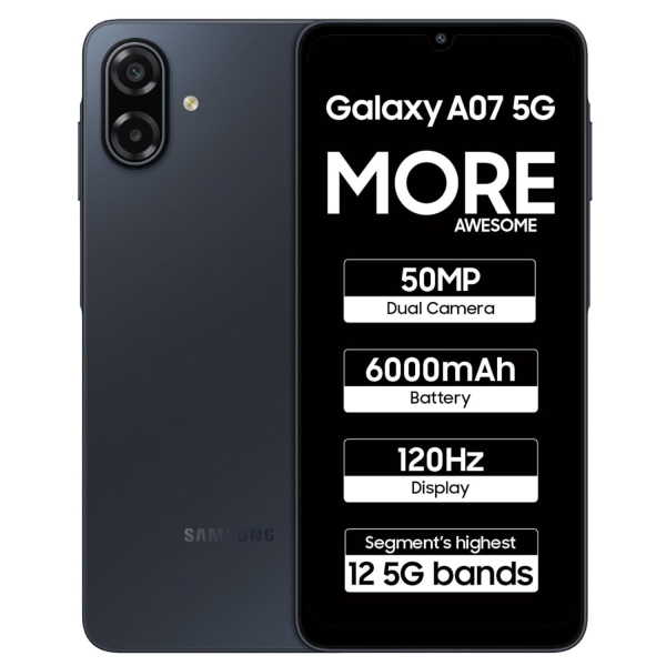 Samsung Galaxy A07 5G Smartphone (Schwarz, 4GB RAM, 128GB Speicher) | 120Hz Re