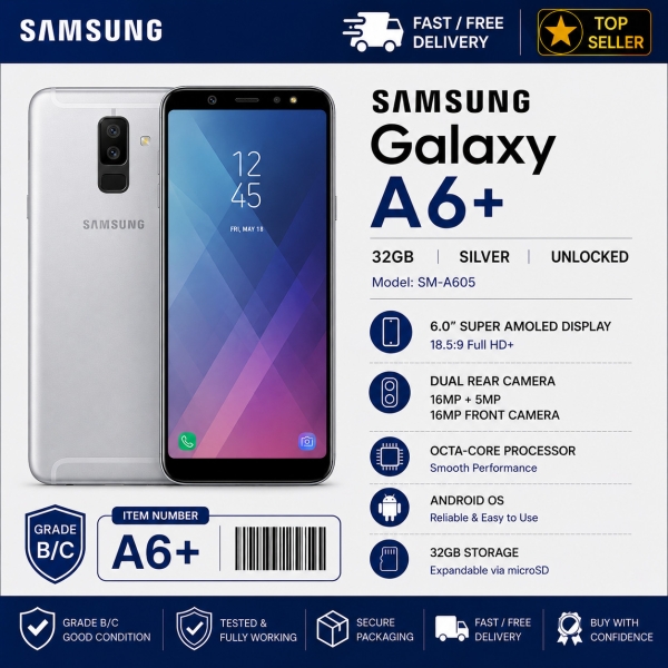 Samsung Galaxy A6+ Smartphone 32GB Blau A6 Plus Entsperren Android SM-A605 Grade B/C