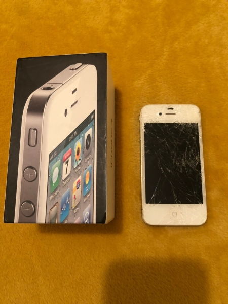 APPLE IPHONE 4 GEBRAUCHT WEISS SMARTPHONE GESPRUNGENES BILDSCHIRM