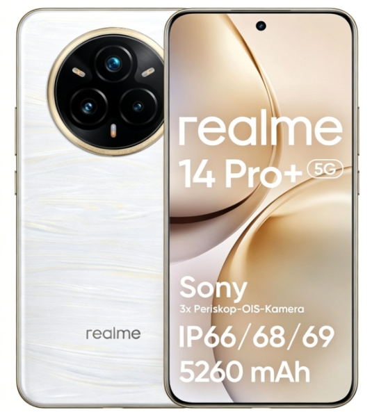 realme 14 Pro+ Smartphone 8+ 256 GB Sony IMX896 OIS-Kamera IP69 5260mAh 5G White