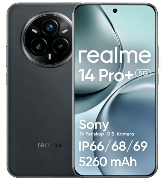 New realme 14 Pro+ Smartphone 8+ 256GB Sony IMX896 OIS-Kamera IP69 5260mAh Gray