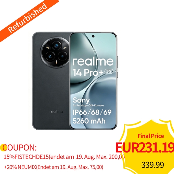 realme 14 Pro+ Smartphone 8+ 256 GB Sony IMX896 OIS-Kamera IP69 5260mAh 5G Gray
