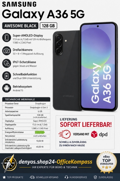 SAMSUNG Galaxy A36 5G Smartphone awesome black 128 GB