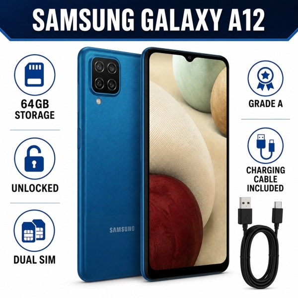 Samsung Galaxy A12 64GB Handy Smartphone Dual Sim entsperrt – Schwarz Grade A