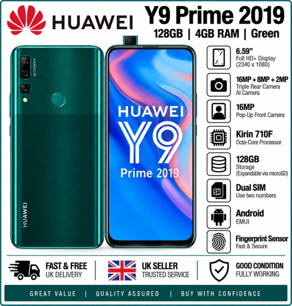 Huawei Y9 Prime 2019 128GB+4GB Dual SIM entsperrt Android Smartphone GUT SCHNELL