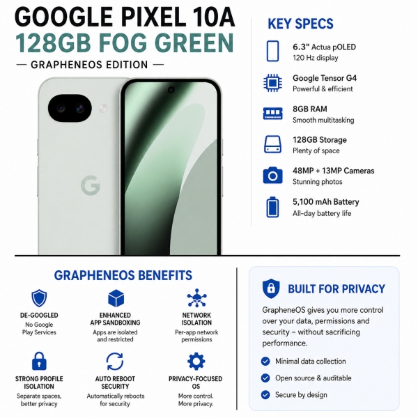 DeGoogled Google Pixel 10a 128GB entsperrt Grapheneos Secure Privacy Smartphone🔒
