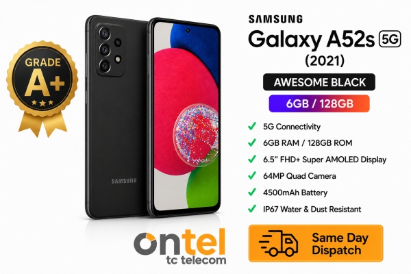 Samsung Galaxy A52s SM-A528B/DS 5G 128GB/6GB entsperrt Smartphone – schwarz Grade A+