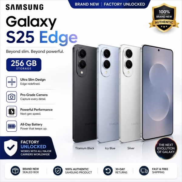 Samsung Galaxy S25 Edge 256GB Fabrik entsperrt brandneu versiegelte Box Smartphone