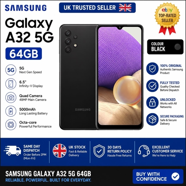 Samsung Galaxy A32 5G 128GB schwarz entsperrt SIM-frei Android Smartphone UK schwarz