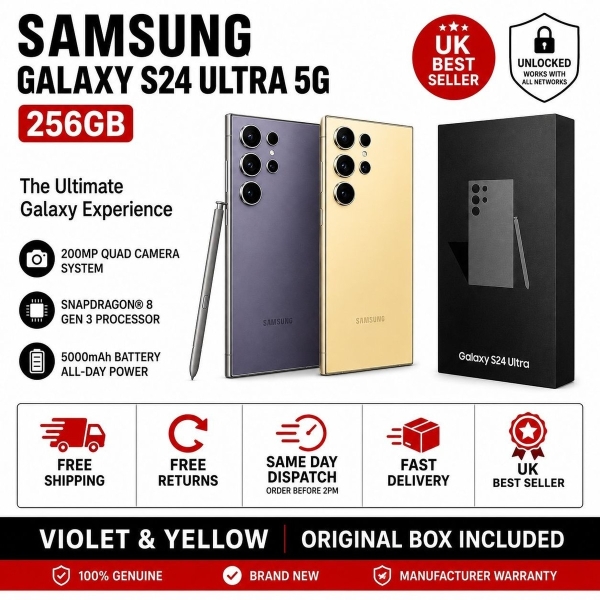 Samsung Galaxy S24 Ultra 5G 256GB entsperrt Smartphone – makellos mit Originalkarton