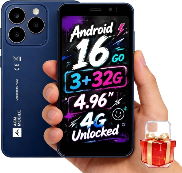AGM Note N2 4G entsperrt Mini Smartphone Android 16 Dual SIM 4,96 Zoll 3000mAh blau