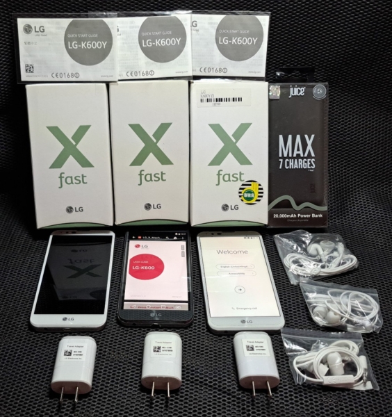 3 x LG K600Y / X-Fast Early Dual SIM Smartphones + Juice 20Watt Powerbank Bundle