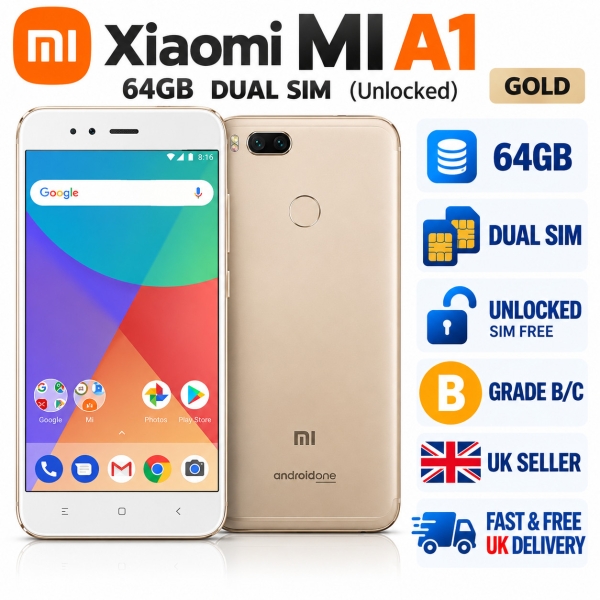 Xiaomi MI A1 – 64GB – DUAL SIM GOLD (entsperrt) Smartphone – Klasse B/C SCHNELL/KOSTENLOS