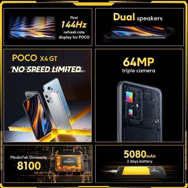 SMARTPHONE XIAOMI POCO X4 GT 5G 256GB DUAL SIM 6,6″ 64MP Schwarz 1218
