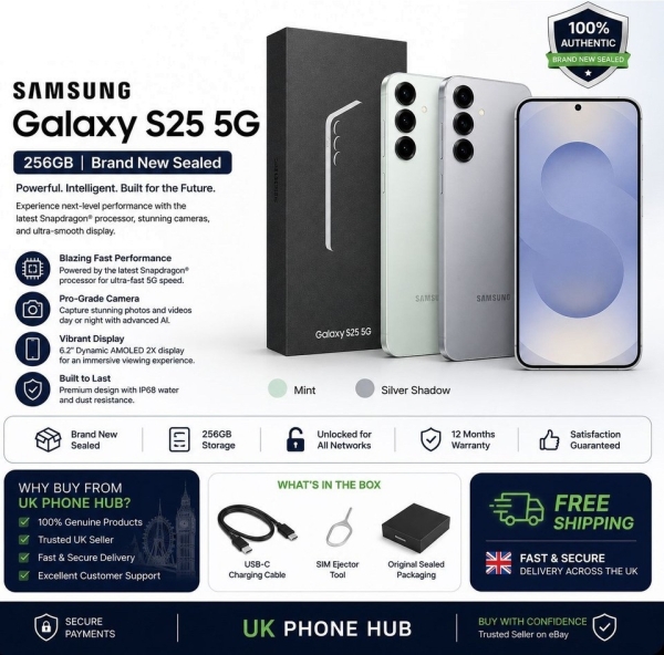 Samsung Galaxy S25 5G 256GB 12GB RAM entsperrt Smartphone – brandneu versiegelt